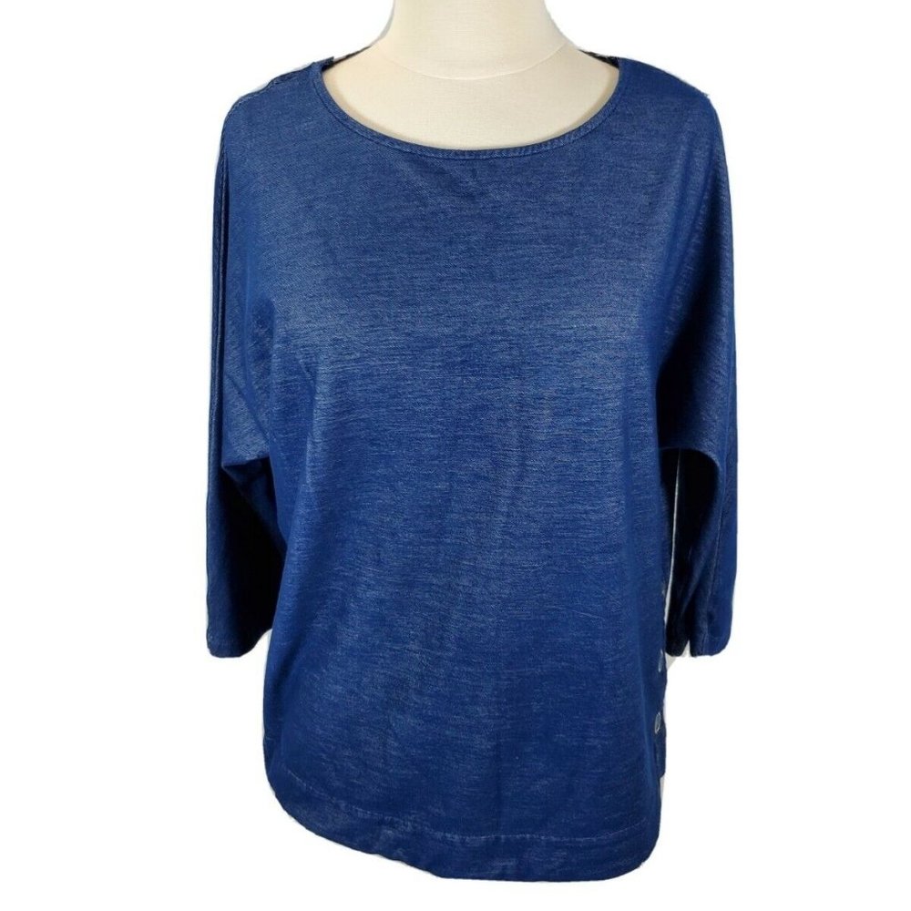 Zenergy by Chico's Women's 3/4 Sleeve Top Size 1 Navy Blue Round Neck